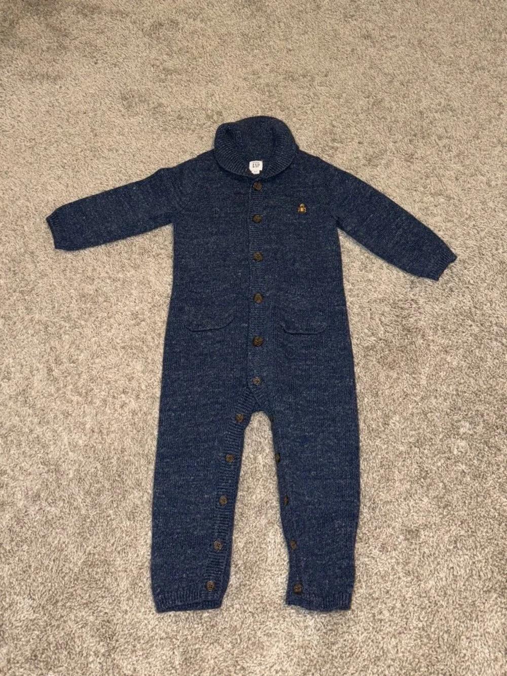 Baby Gap Blue Knit Sweater Jumpsuit - Size 18-24 Mo